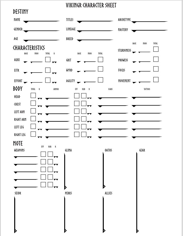 Viking Rpg Character Sheet – Vikingr Rpg